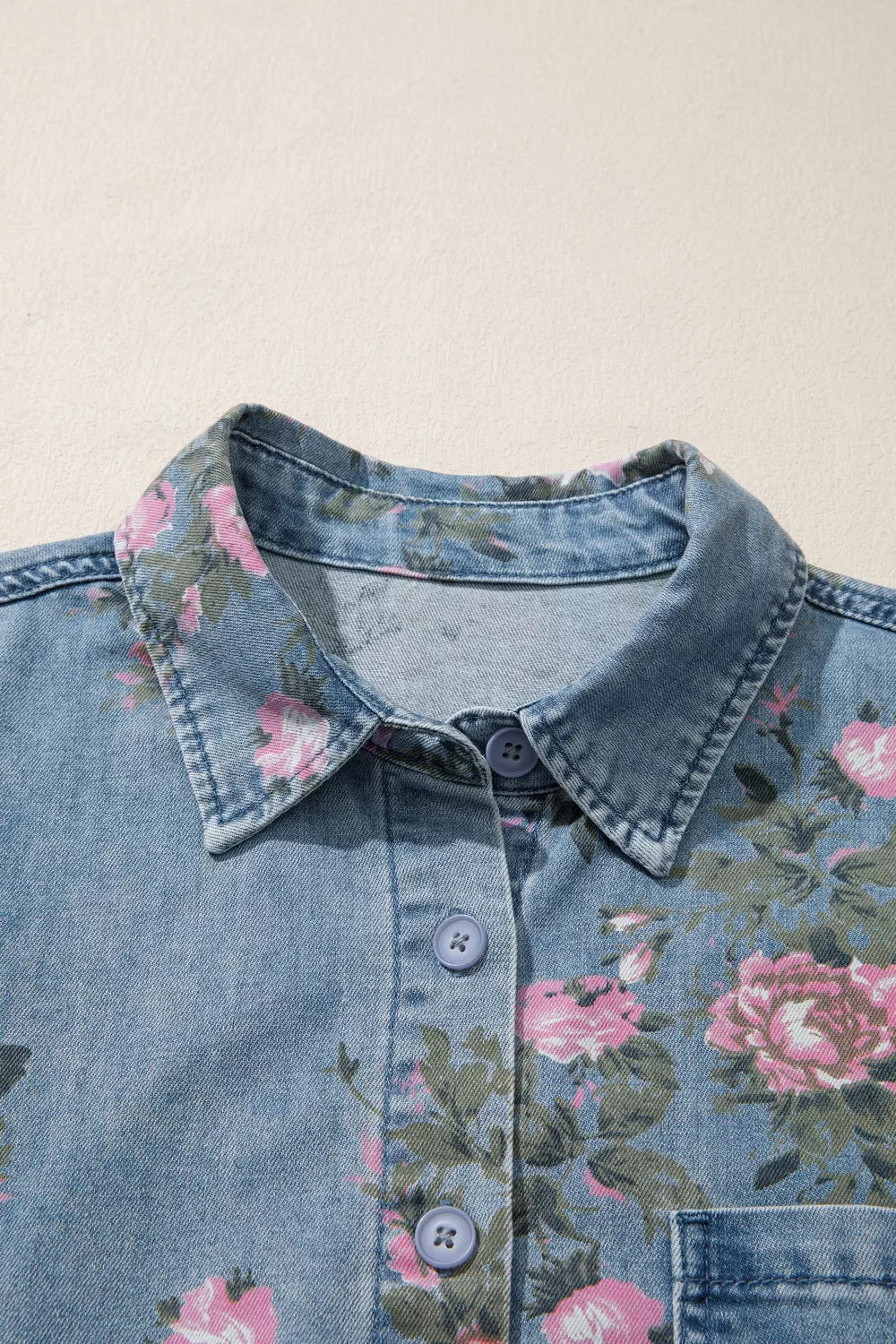 Floral Print Button Up Denim Shirt