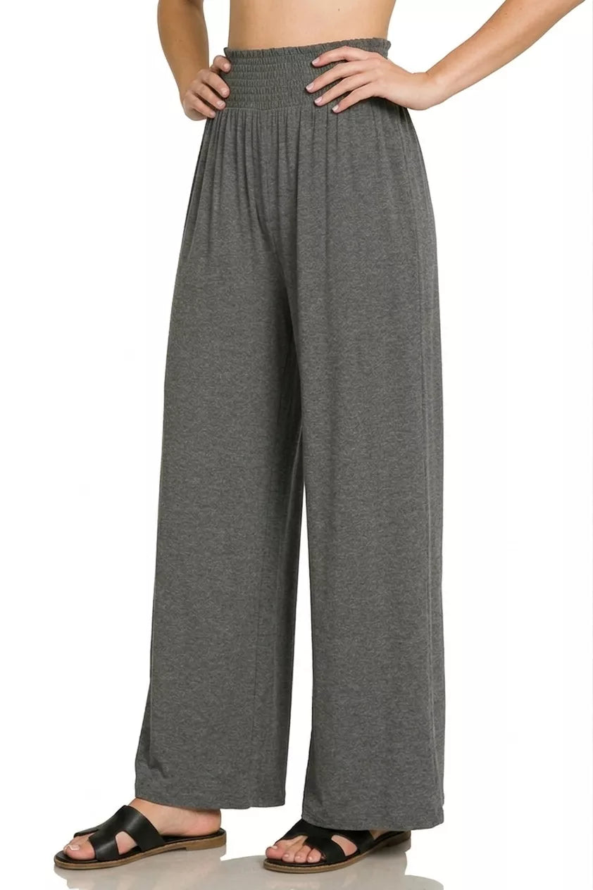 Zenana Smocked Waist Wide Leg Palazzo Pants