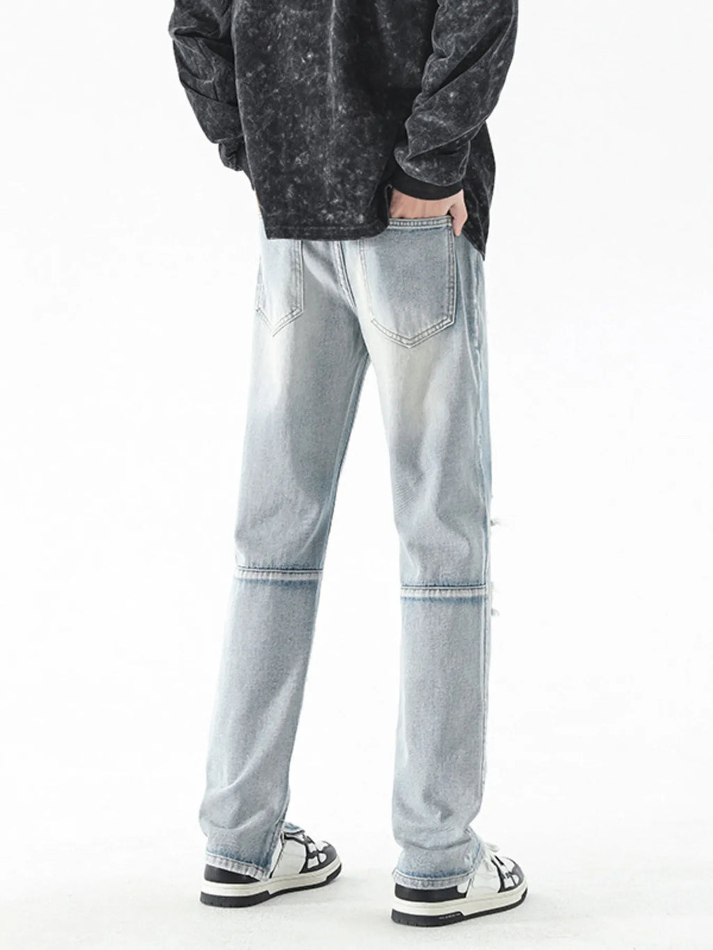 Men's Washed Distressed Straight Jeans