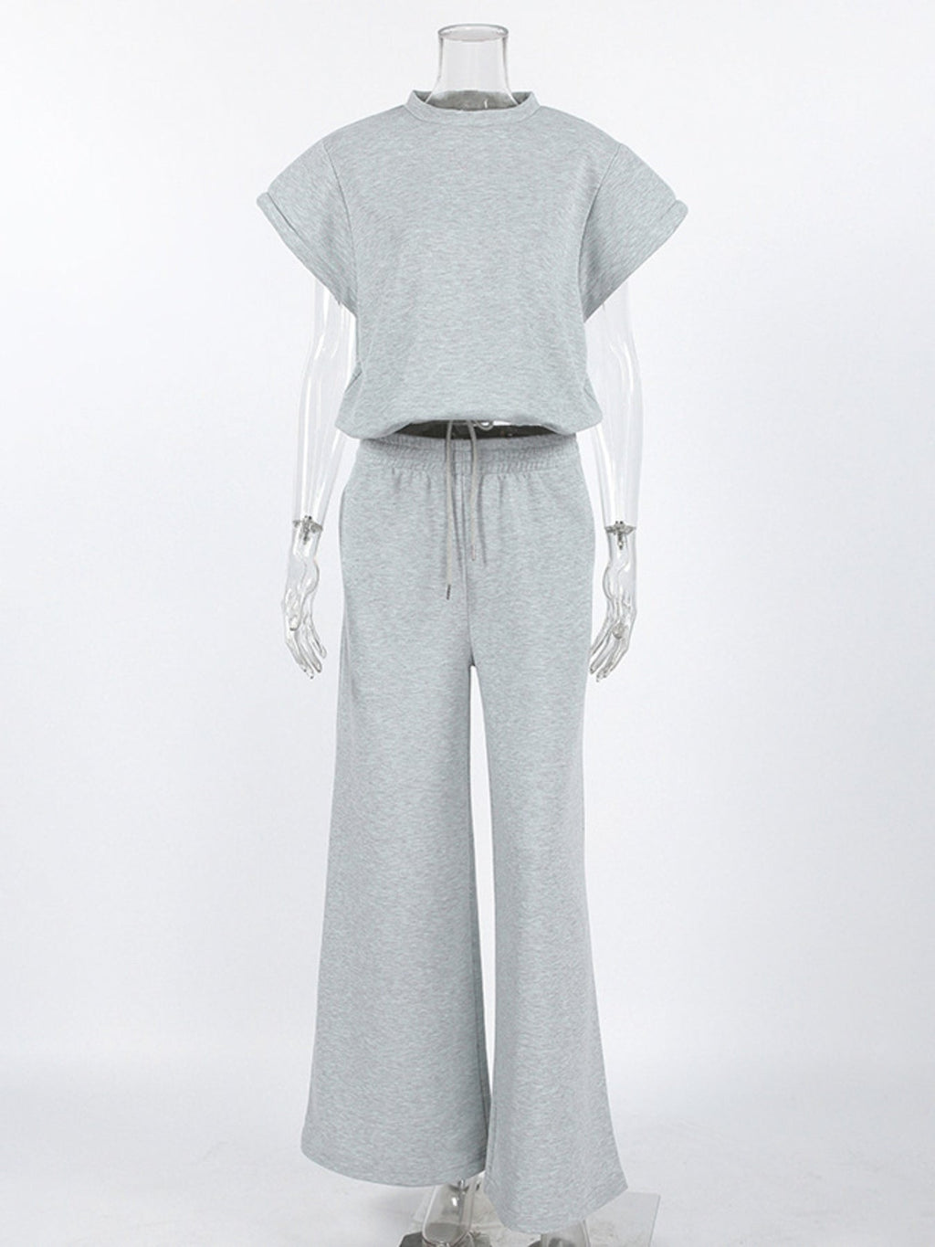 Round Neck Top and Wide Leg Pants Set