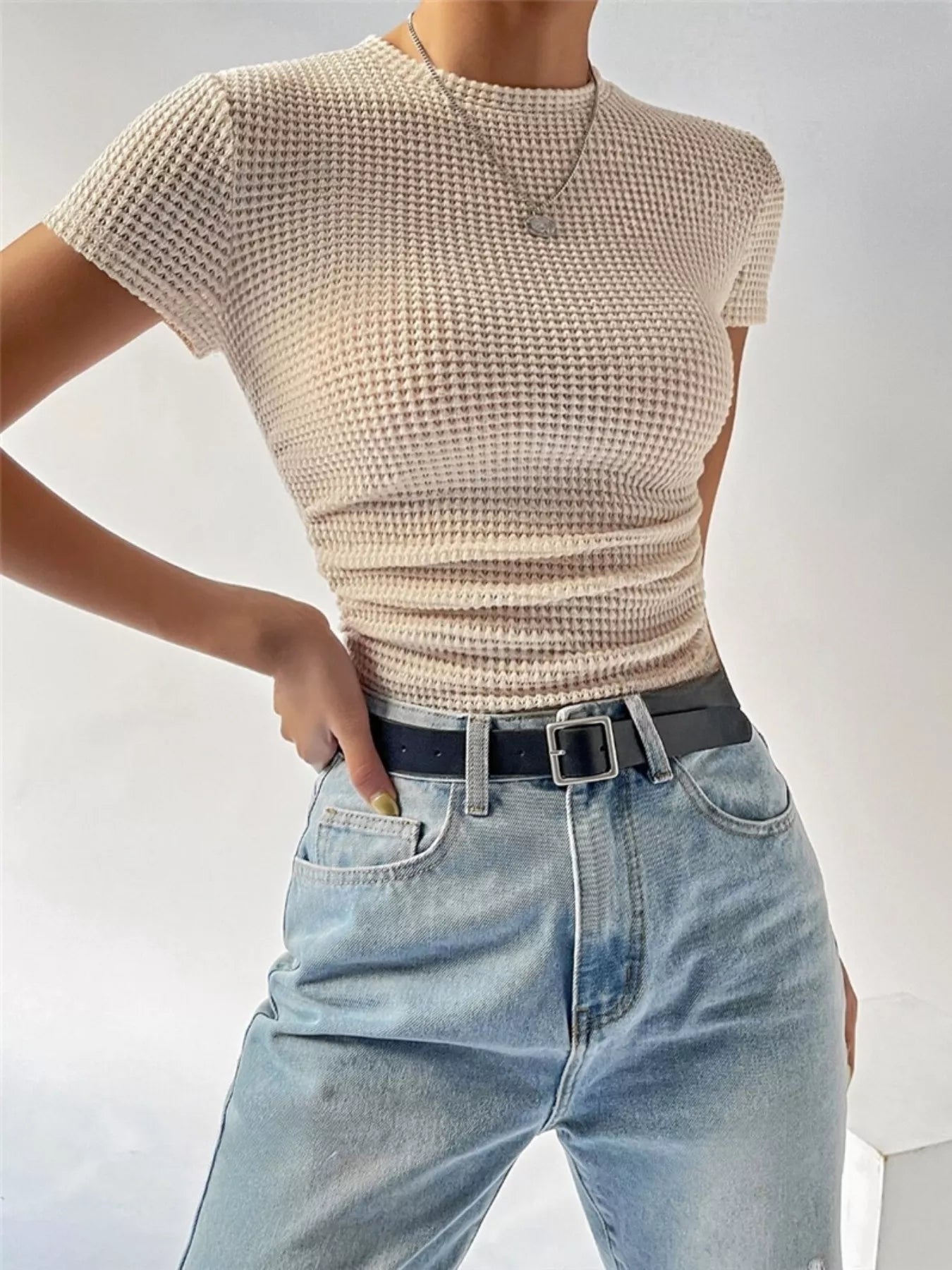 Textured Waffle Knit Slim Fit T-Shirt