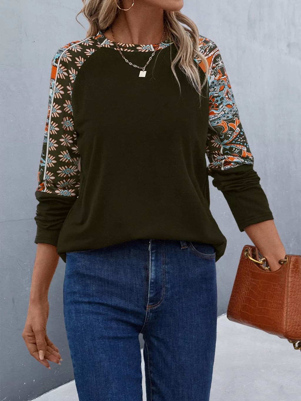 Printed Raglan Sleeve Round Neck T-Shirt