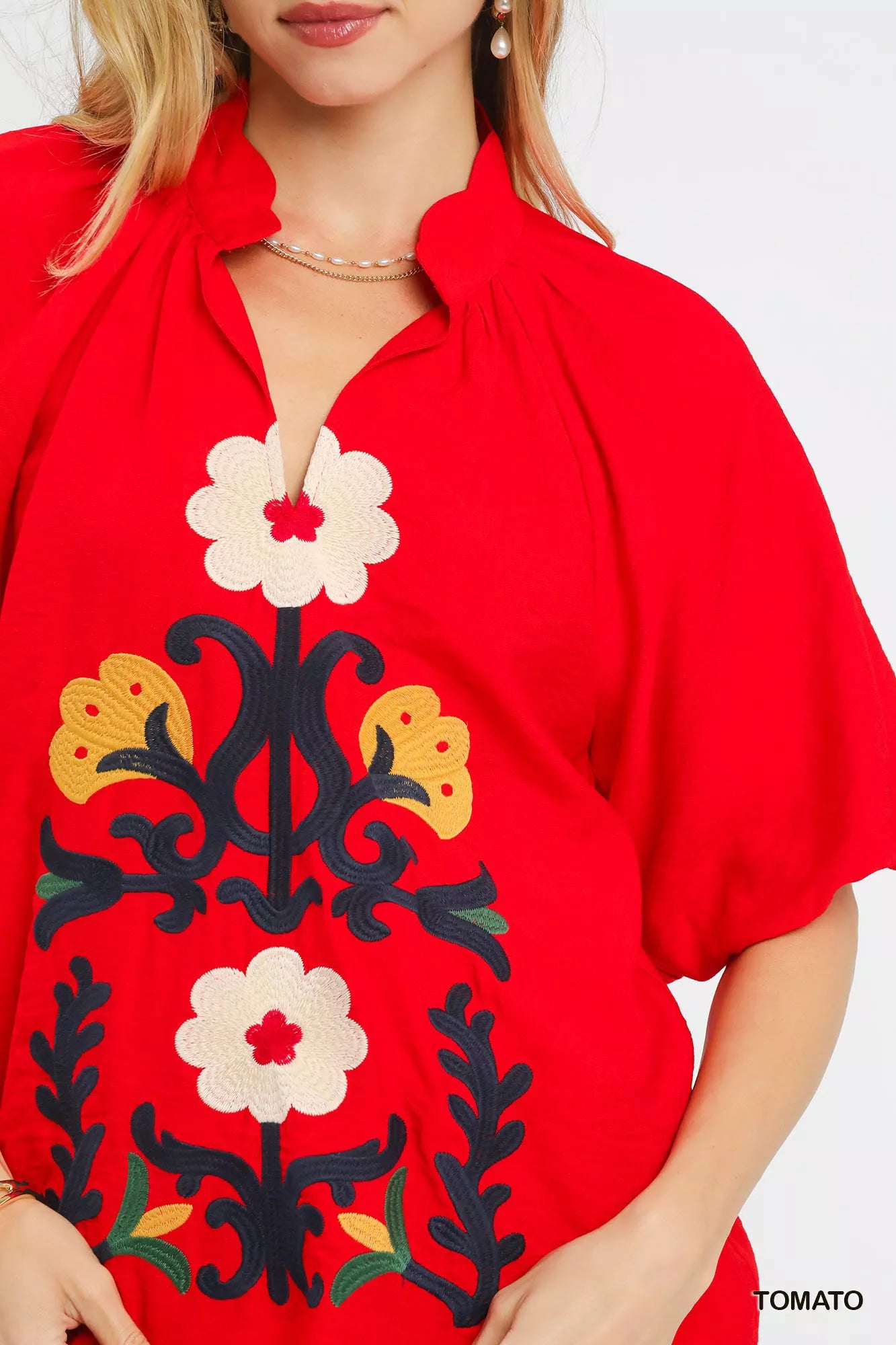 Umgee Embroidered Boho Puff Sleeve Blouse