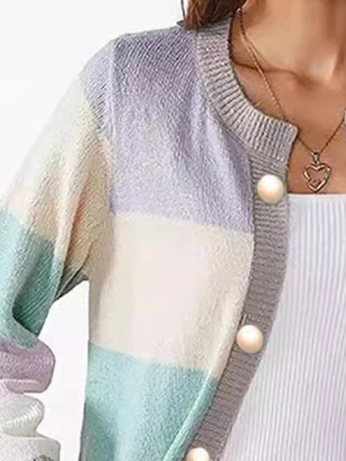 Color Block Button-Up Knit Cardigan