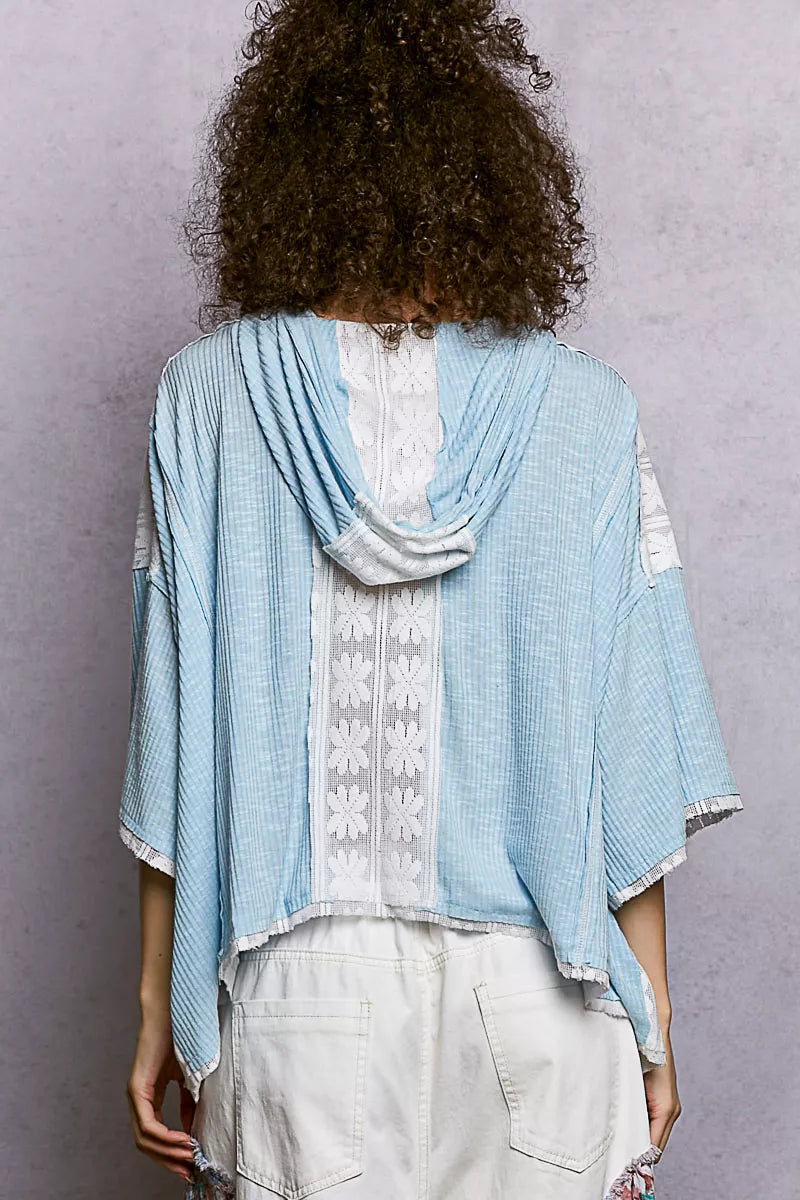 POL Short Sleeve Hoodie Top with Lace Detail