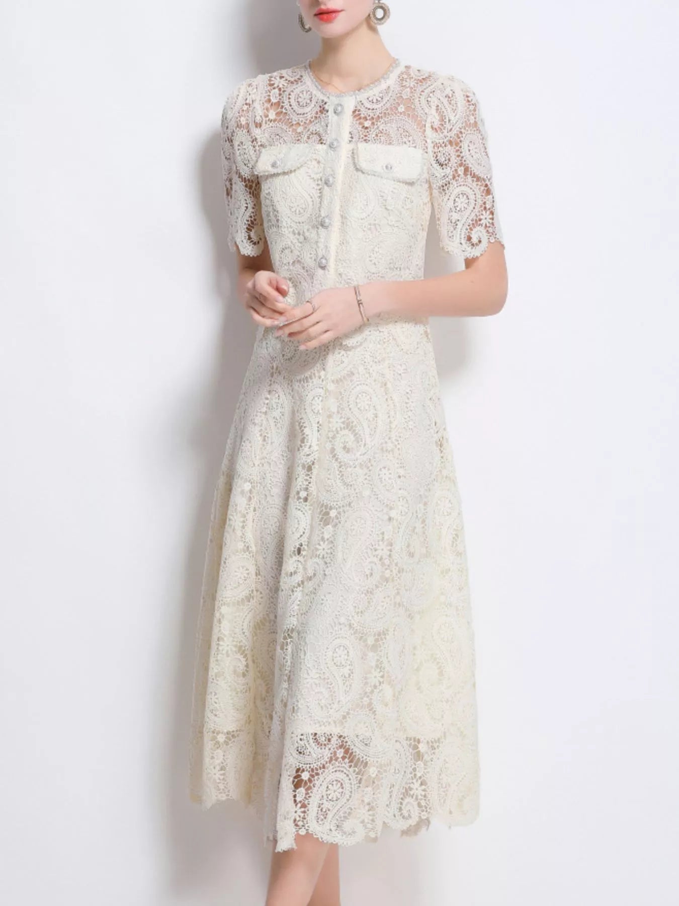 Lace Button Up Top and Skirt Set