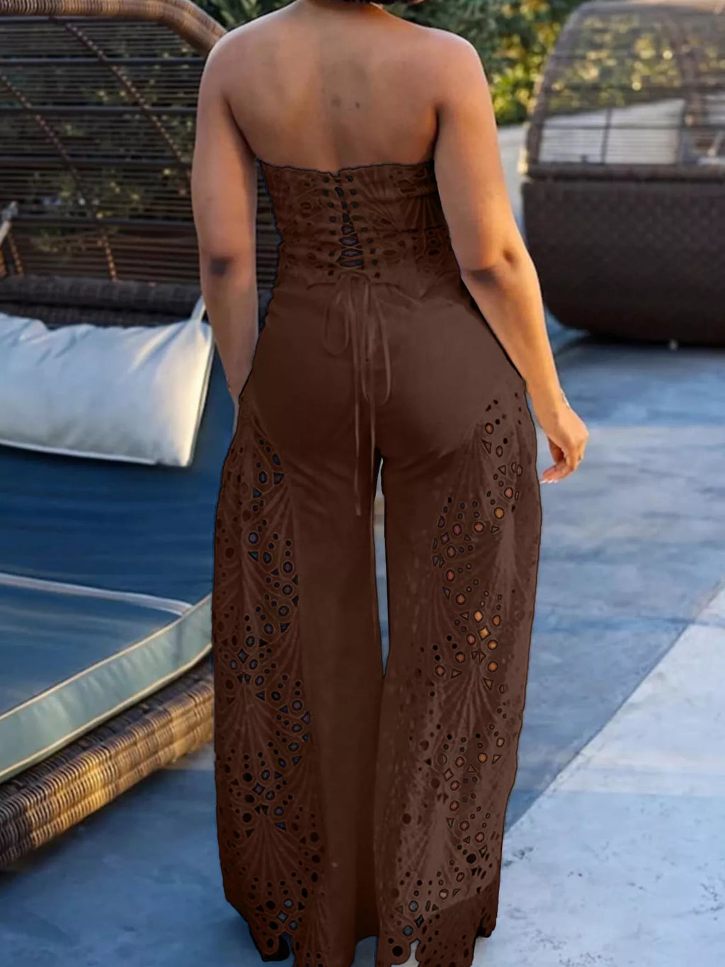Hollow-Out Tube Top and Pants Two-Piece Set