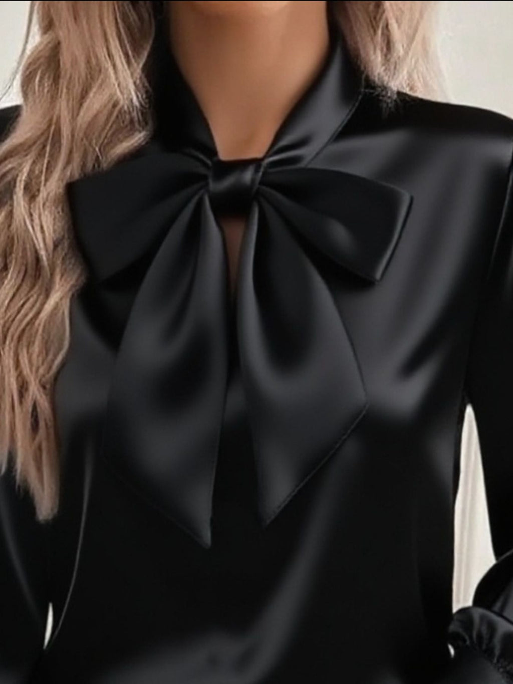 Satin Bow Tie Long Sleeve Top