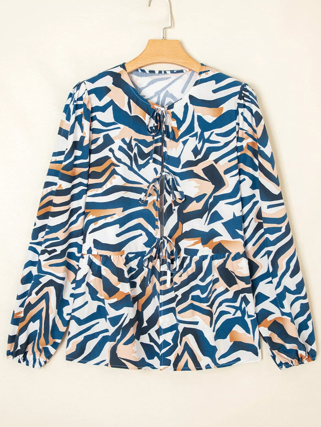 Zebra Print Tied Front Puff Sleeve Top