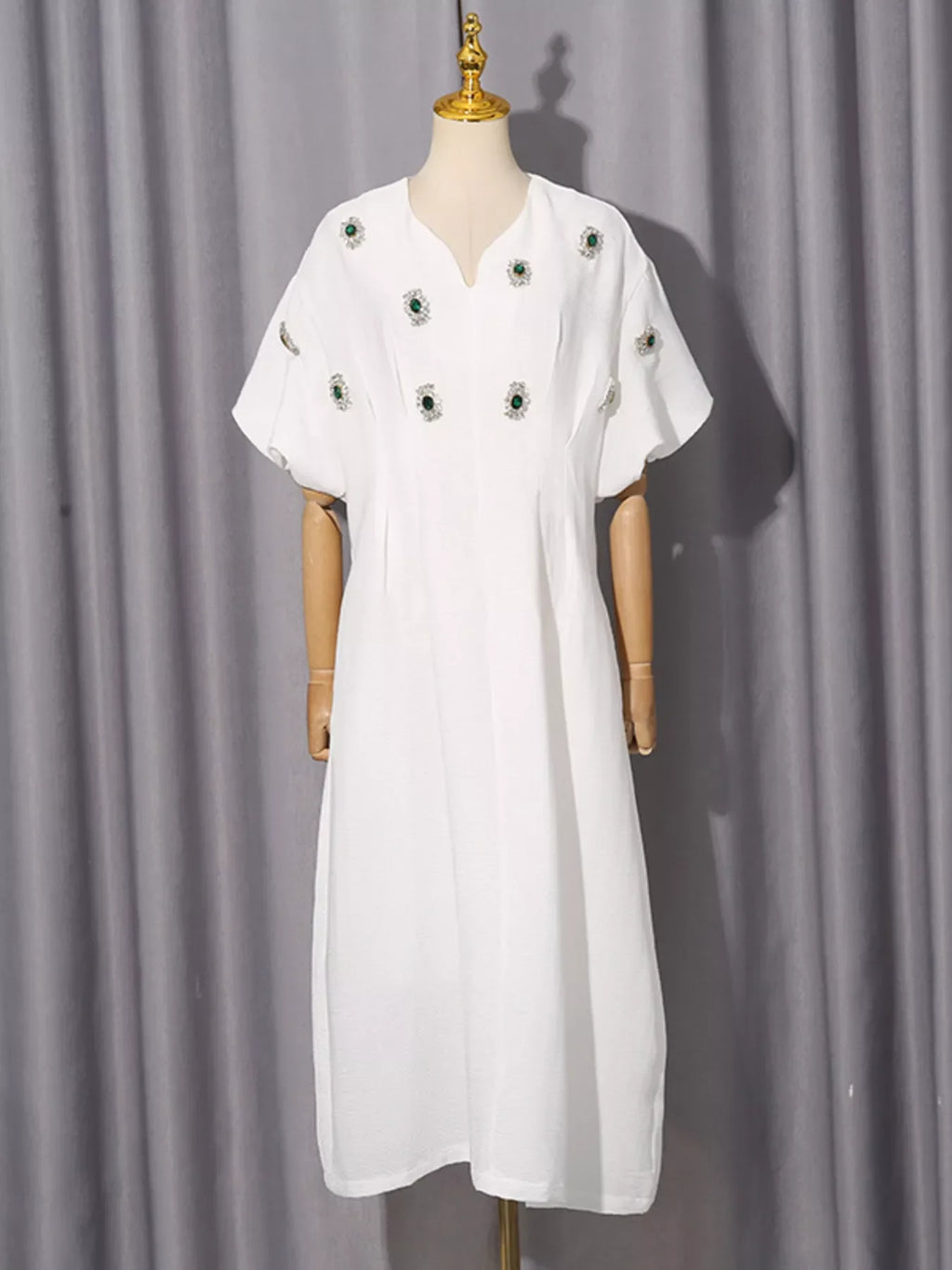 Embellished Puff Sleeve Midi Dress