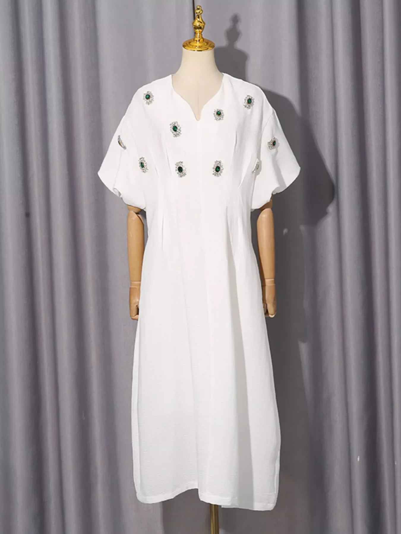 Embellished Puff Sleeve Midi Dress