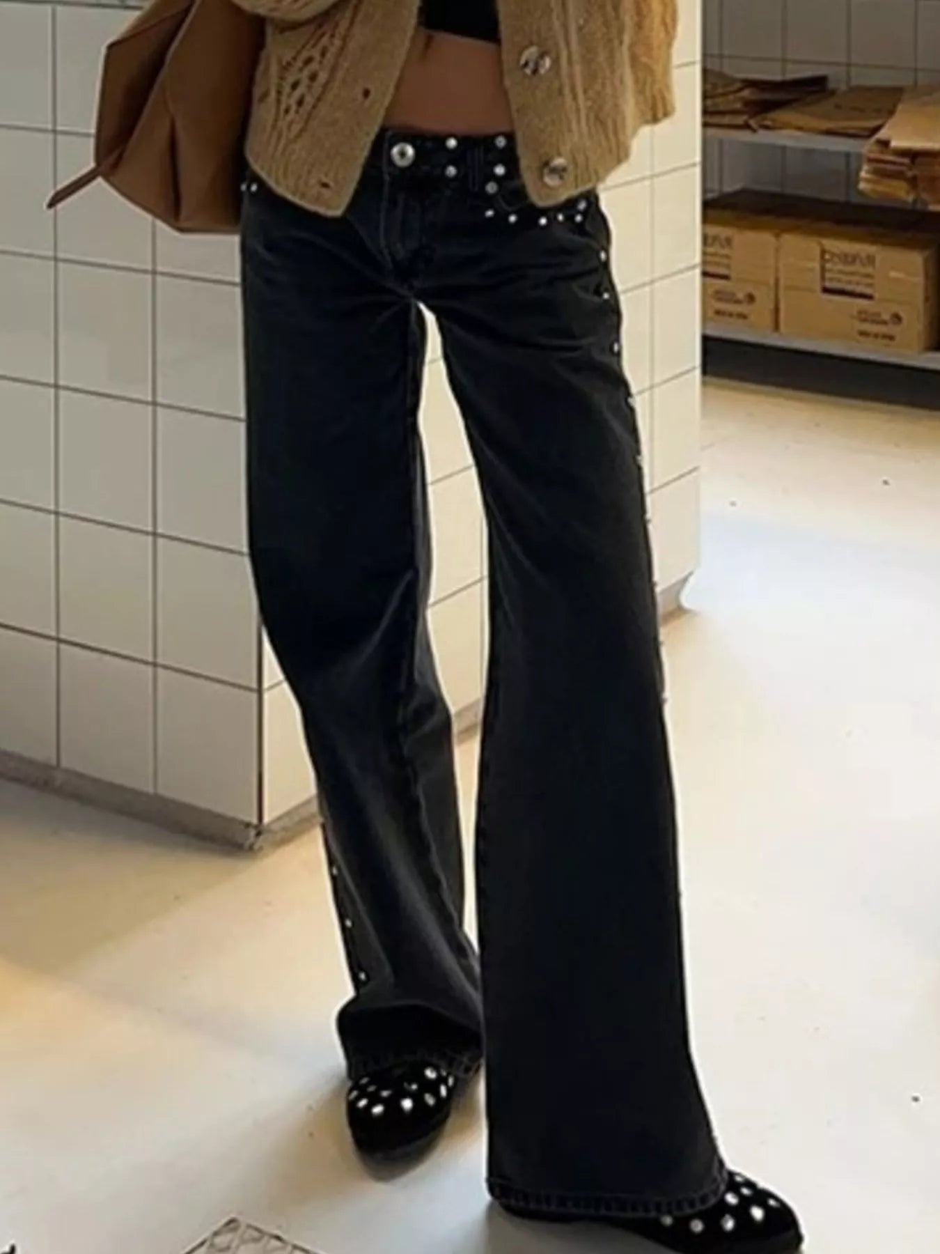 Leopard Star Patches Wide Leg Jeans