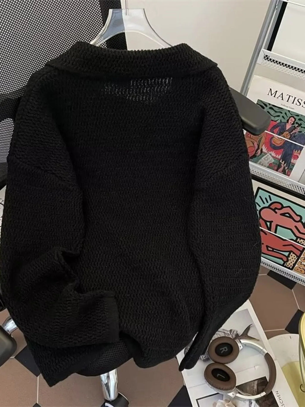 Men's Textured Knit Polo Collar Sweater