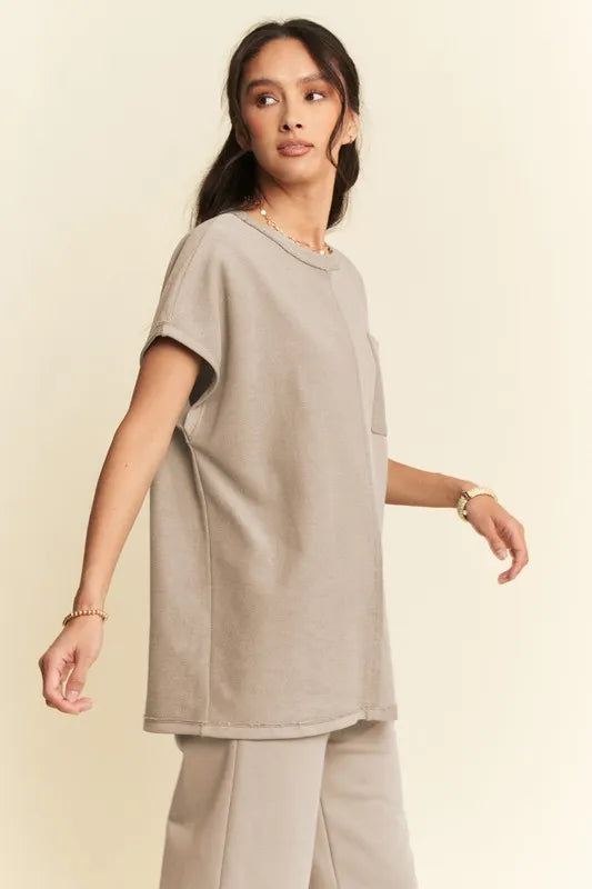 Davi & Dani Round Neck Short Sleeve Top and Pants Set