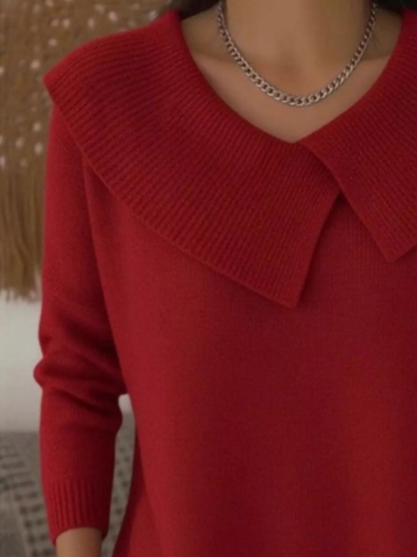 Full Size Solid Color Ribbed Hem Sweater Plus Size