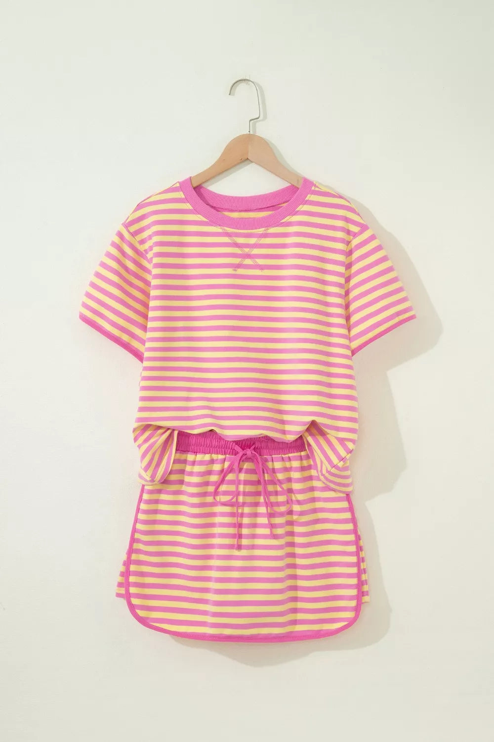 Striped Round Neck Tee and Shorts Casual Set