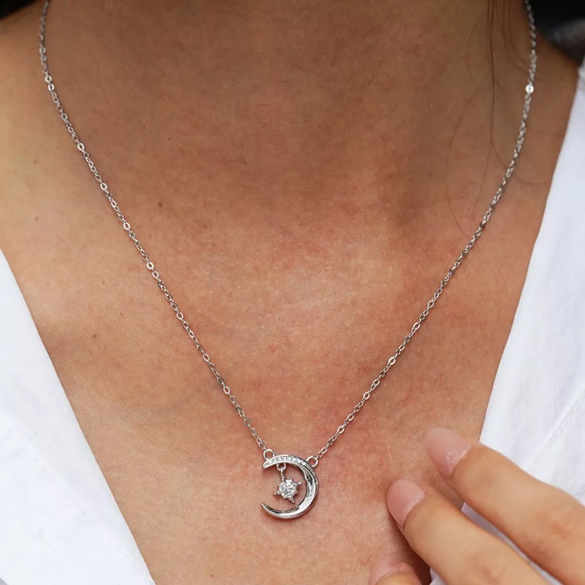 925 Sterling Silver Moissanite Star Moon Necklace