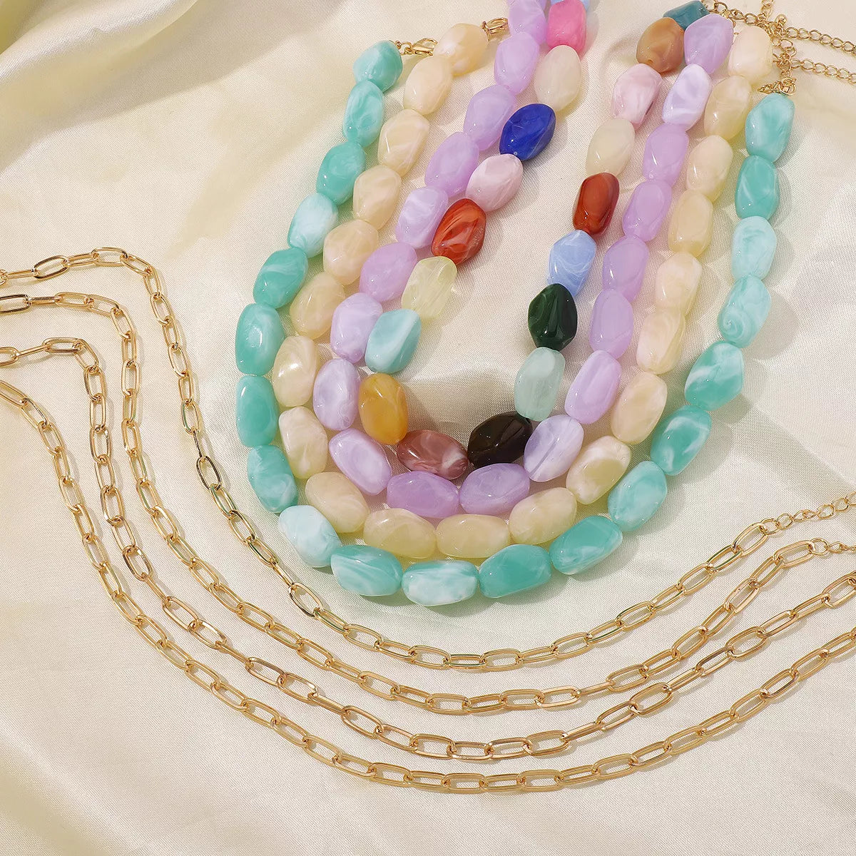 2 Piece Colorful Beaded Chain Necklace