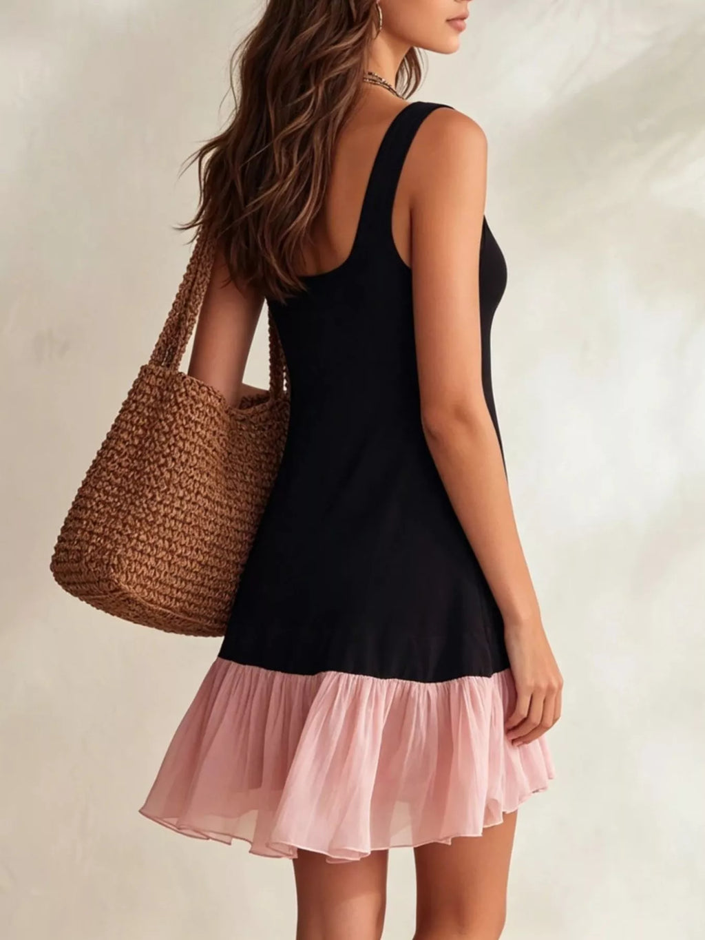 Ruffle Hem Square Neck Mini Dress