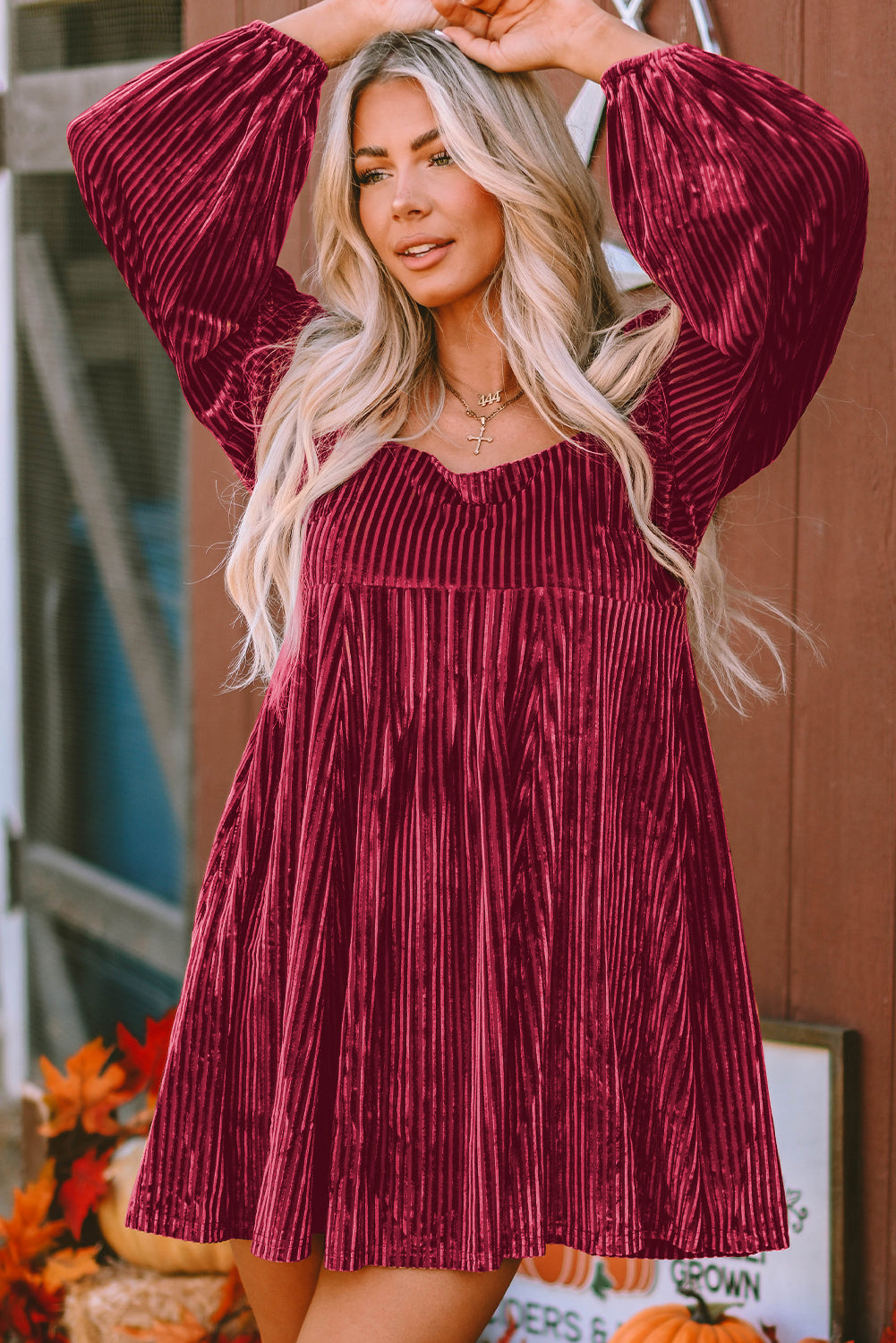 Velvet Tie-Back Square Neck Babydoll Dress