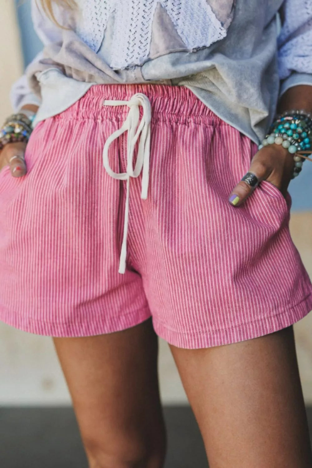 Striped Elastic Waist Casual Shorts