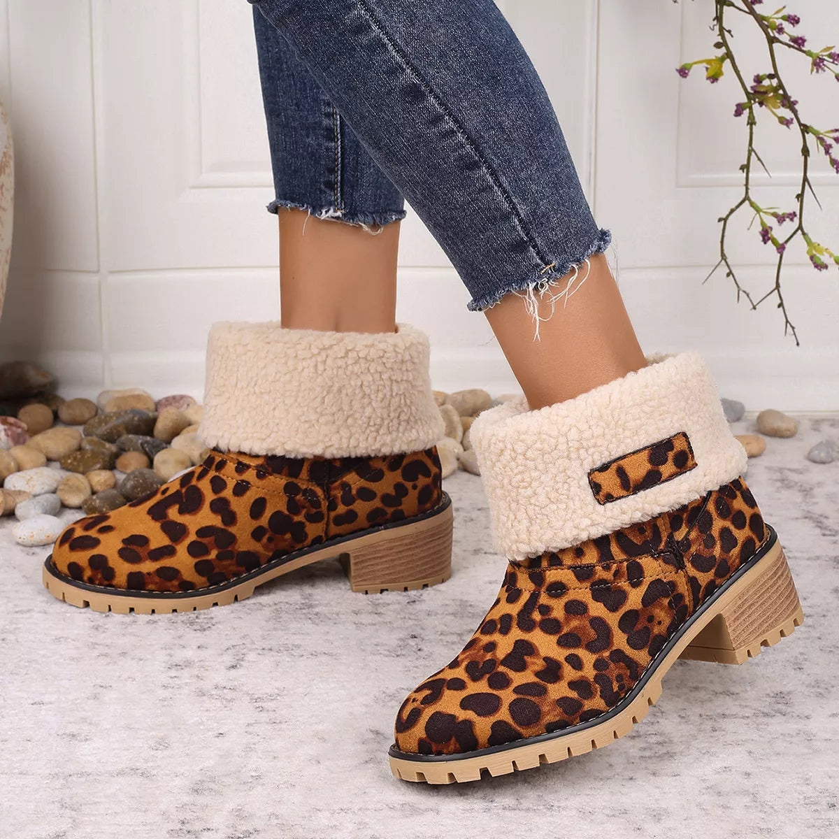 Leopard Print Plush Lined Boots