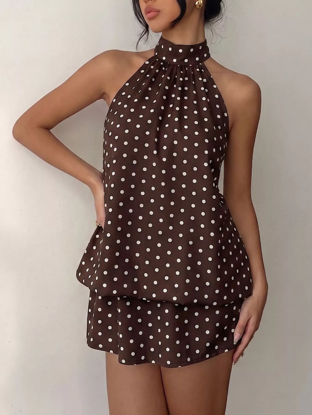 Polka Dot Halter Neck Mini Dress