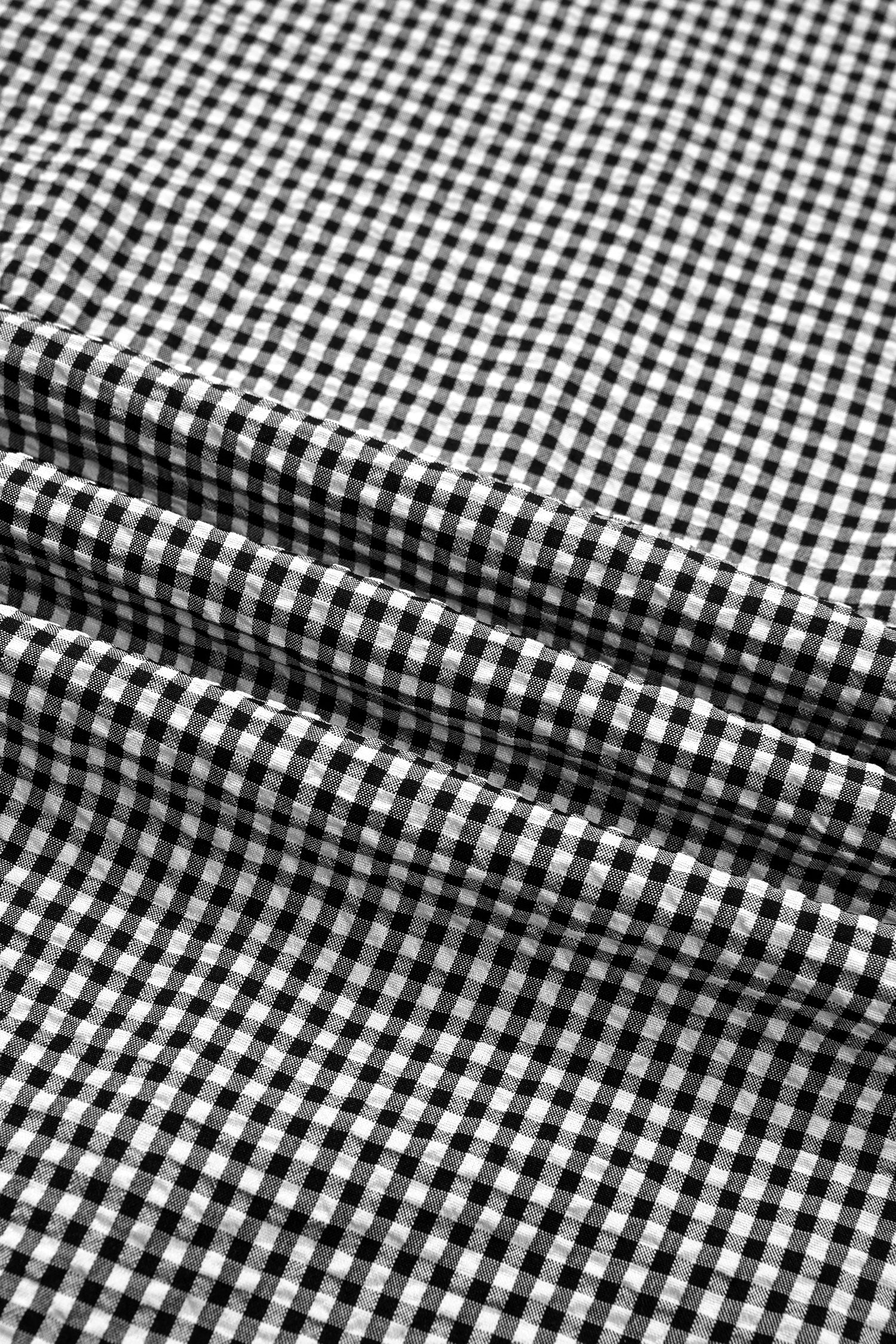 Gingham Plaid Bow Ruffle 3/4 Sleeve Blouse