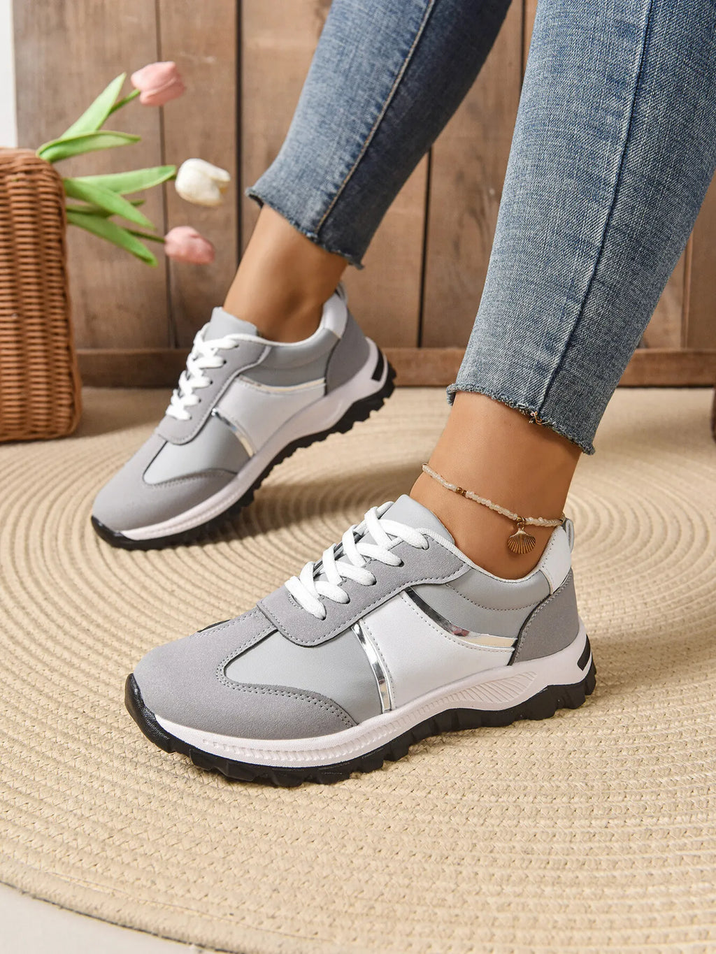Contrast Lace Up Sneakers