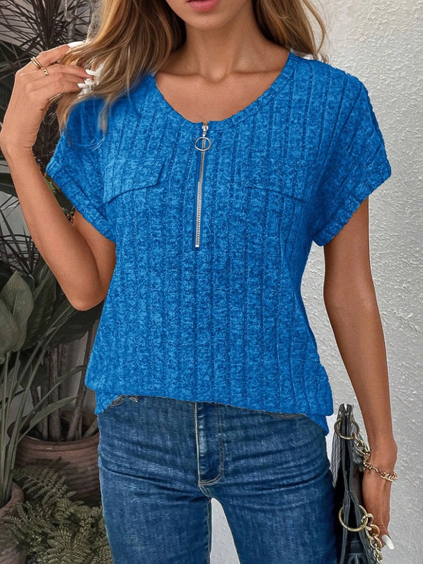 Zip-Front Short Sleeve T-Shirt