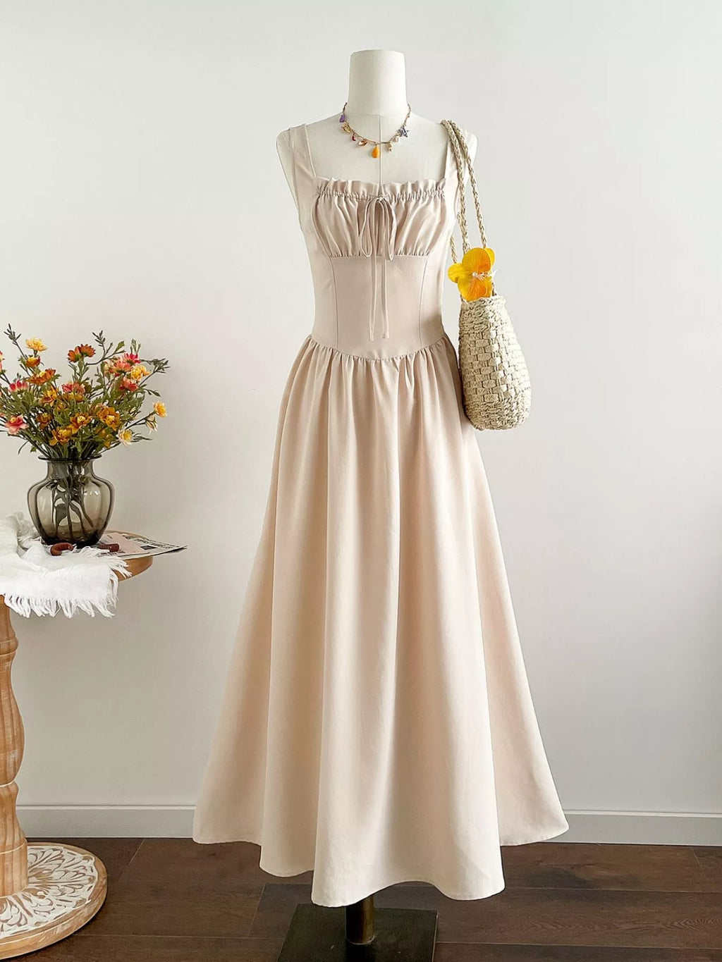 Square Neck Sleeveless A-Line Dress