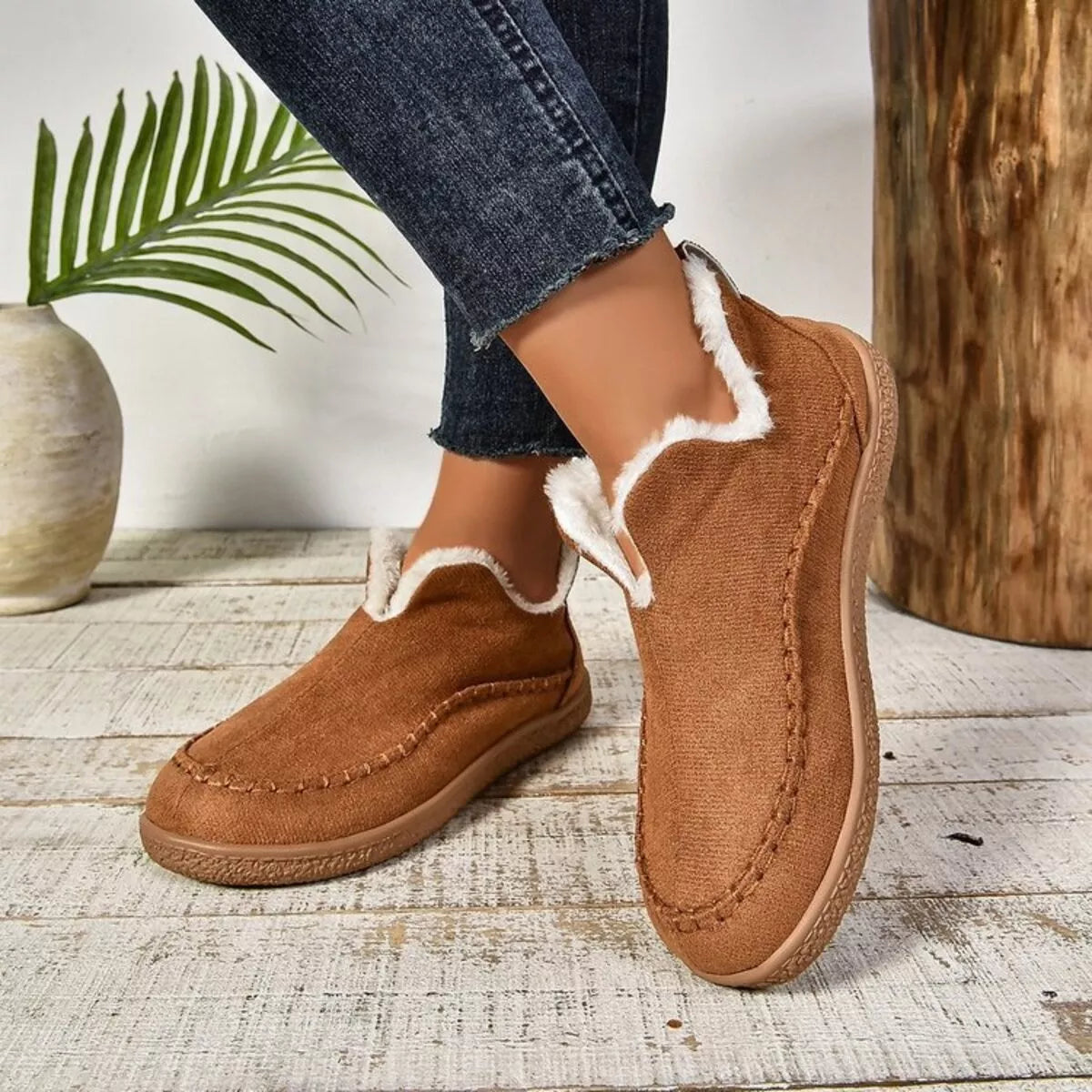 Round Toe Sherpa-Lined Slip-Ons