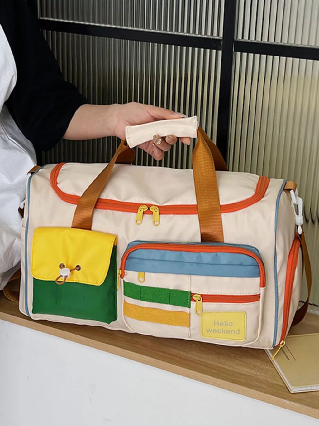 Multi-Pocket Color-Block Travel Bag