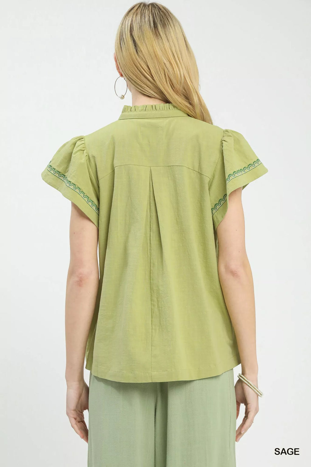 Umgee Embroidered Flutter Sleeve Blouse