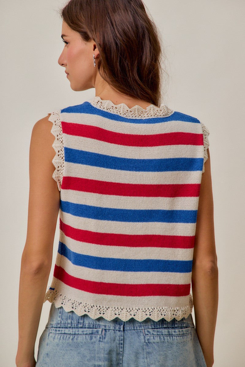 SO ME Fourth Of July Stripe Button Down Vest Top