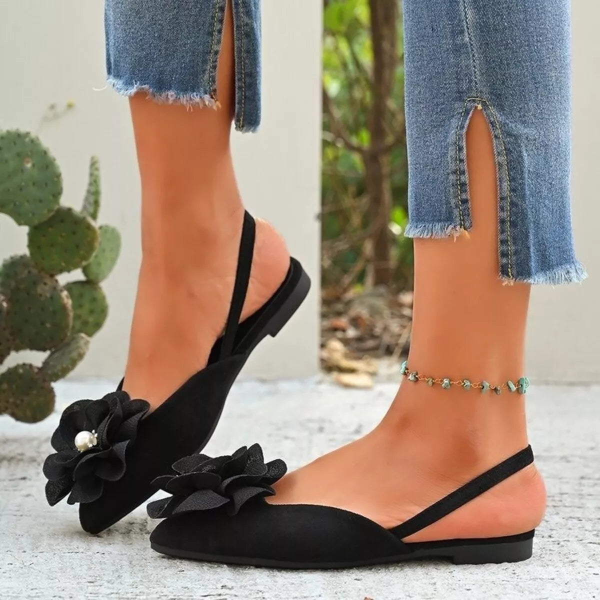 Flower Point Toe Flats Sandals
