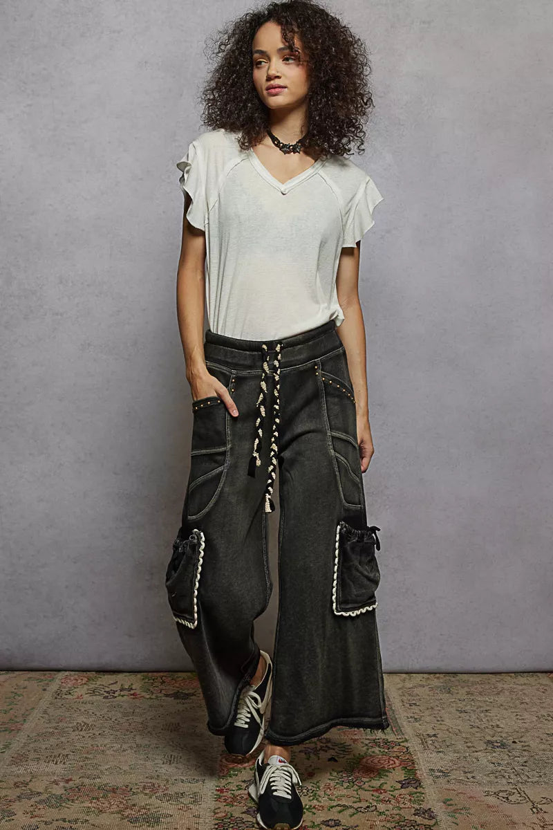 POL V-Neck Short Sleeve T-Shirt with Ruffle Sleeve
