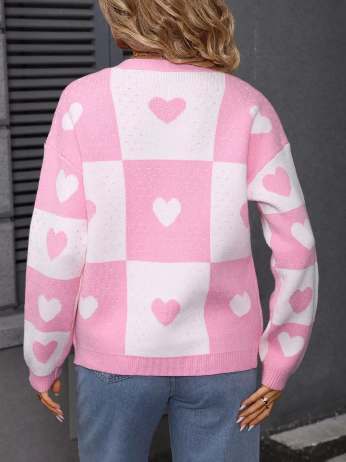 Valentine's Day Heart Pattern Knit Cardigan
