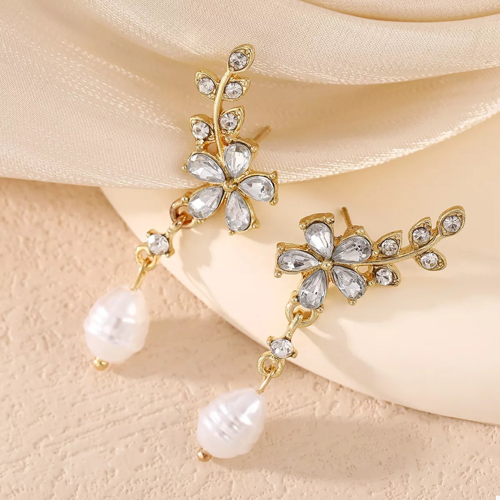 Flower Pearl Drop Earrings