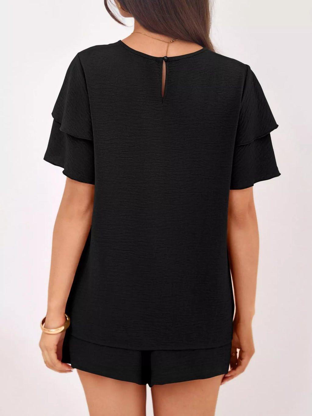 Ruffle Sleeve Top and Shorts Two-Piece Set