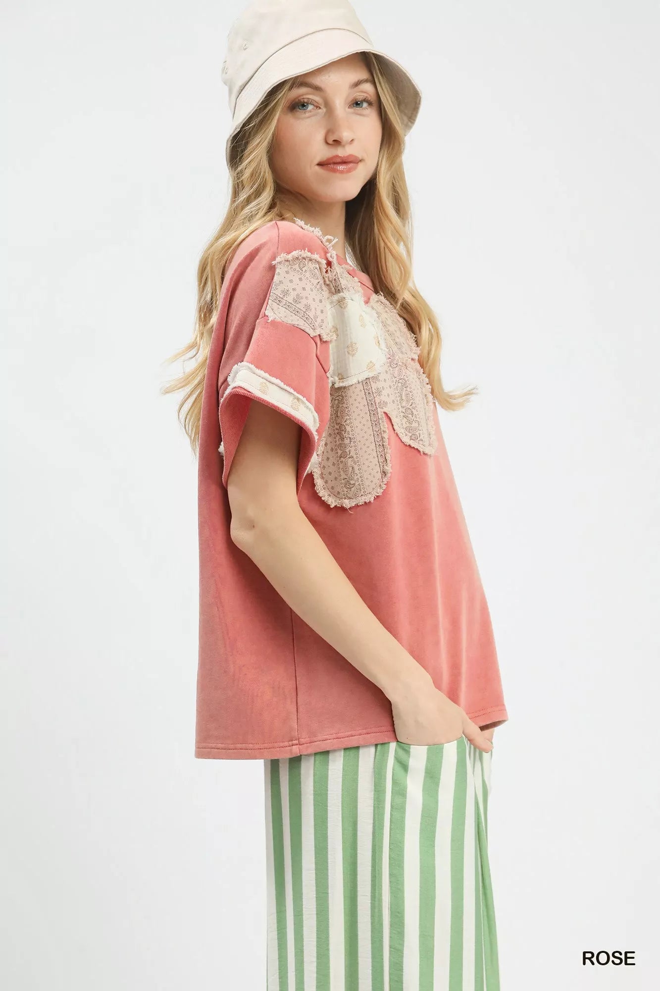 Umgee French Terry Top with Flower Patch