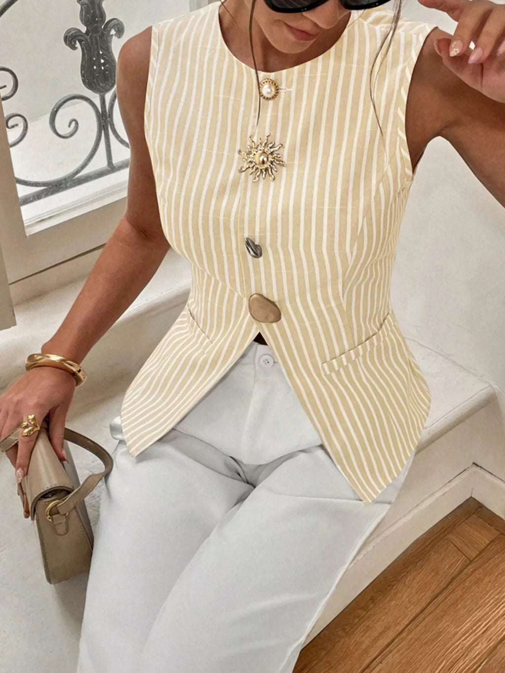 Striped Button-Down Vest