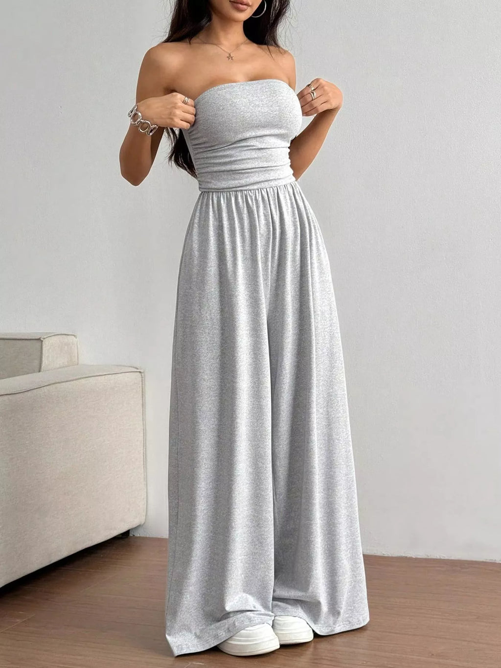 Effortless Chic Tube Top Wide Leg Jumpsuit
