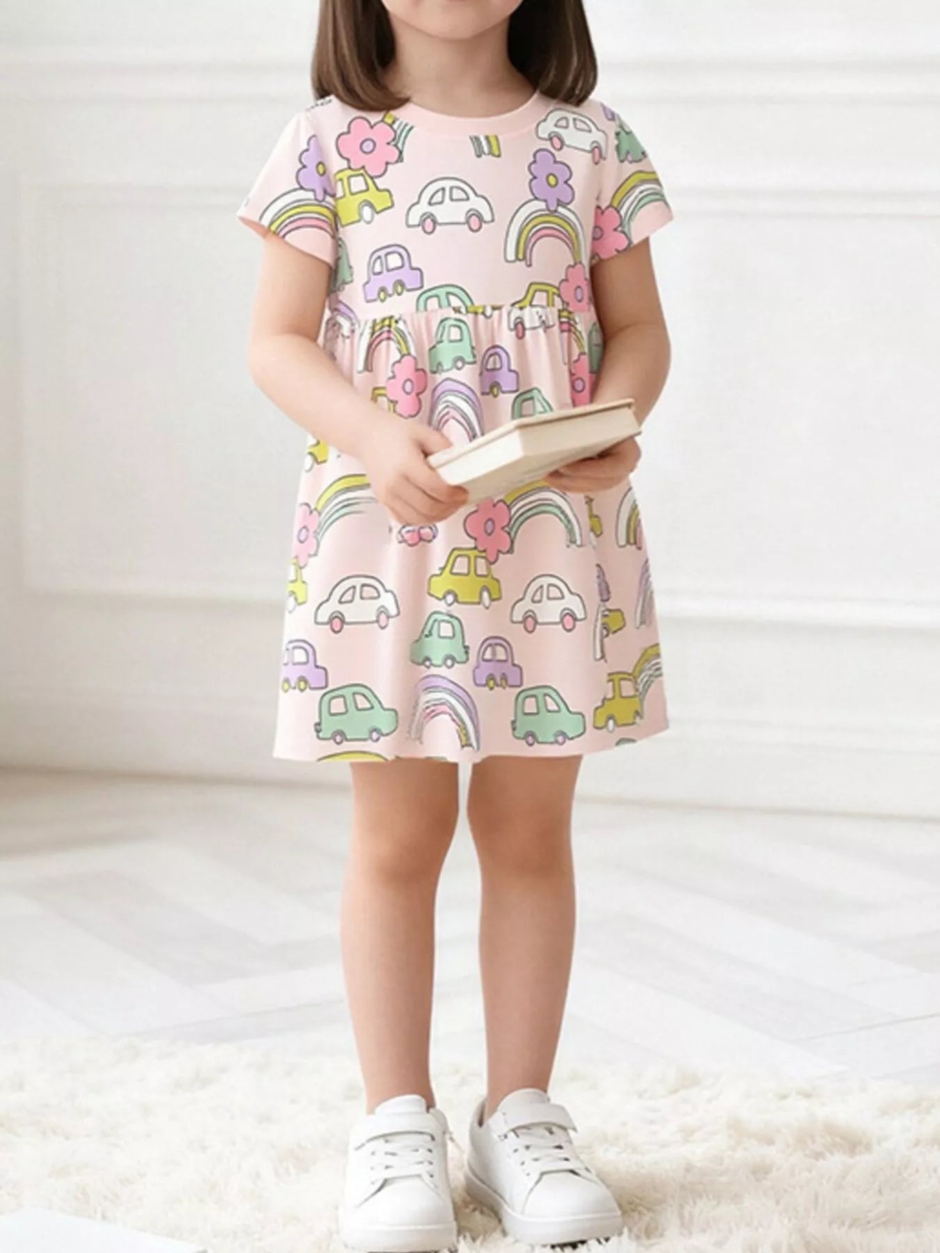 Children's Cute Cartoon Car Print Casual Dress