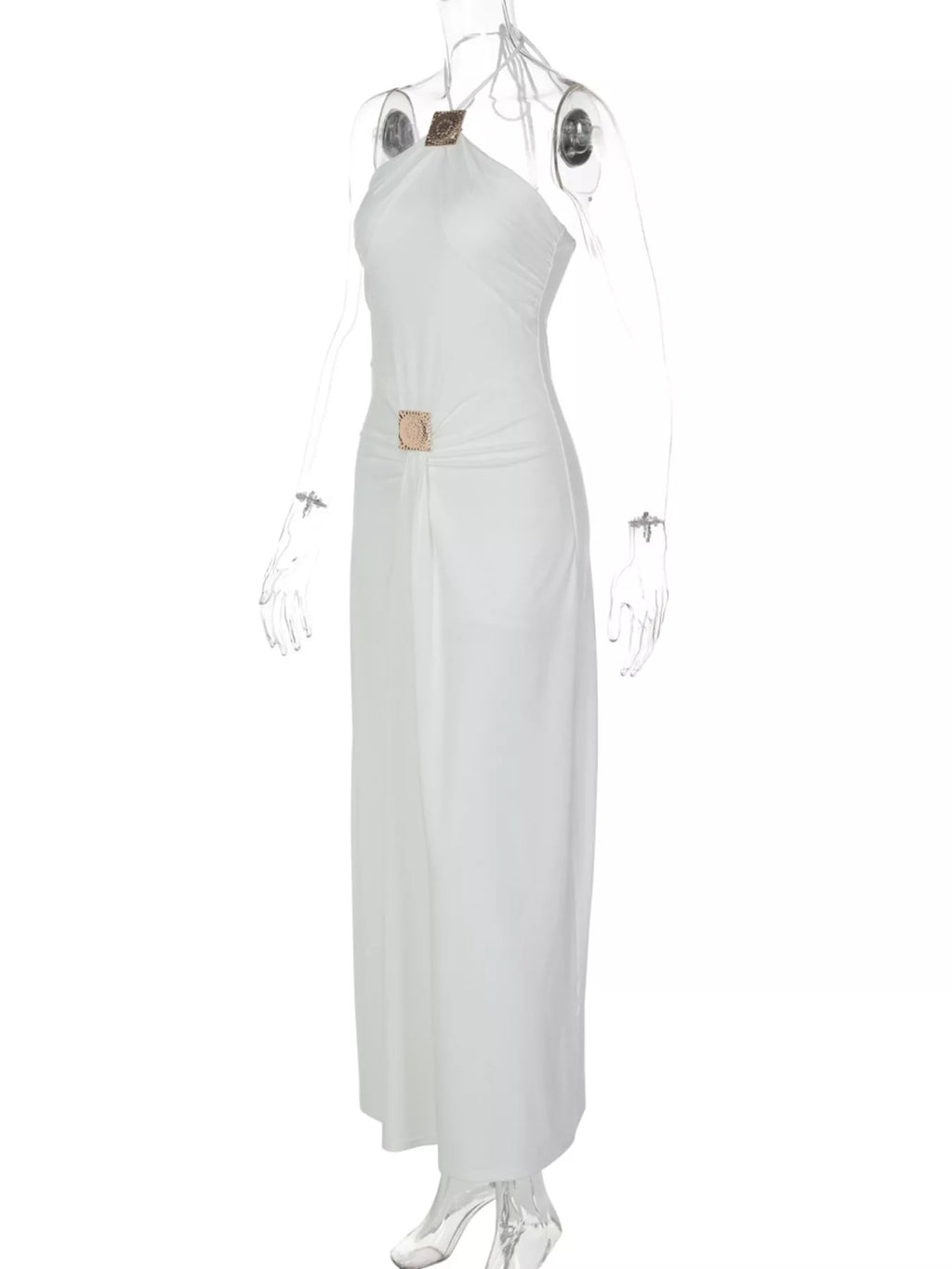 Backless Ruched Halter Neck Maxi Dress