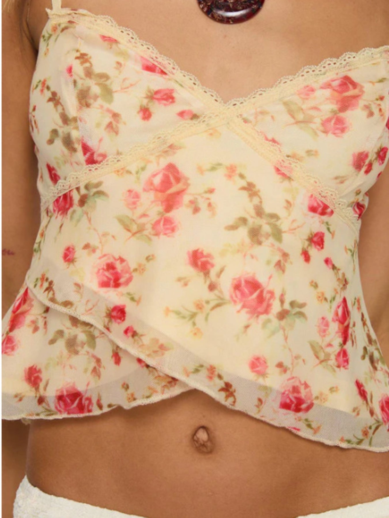 Floral Print Lace Trim Cami