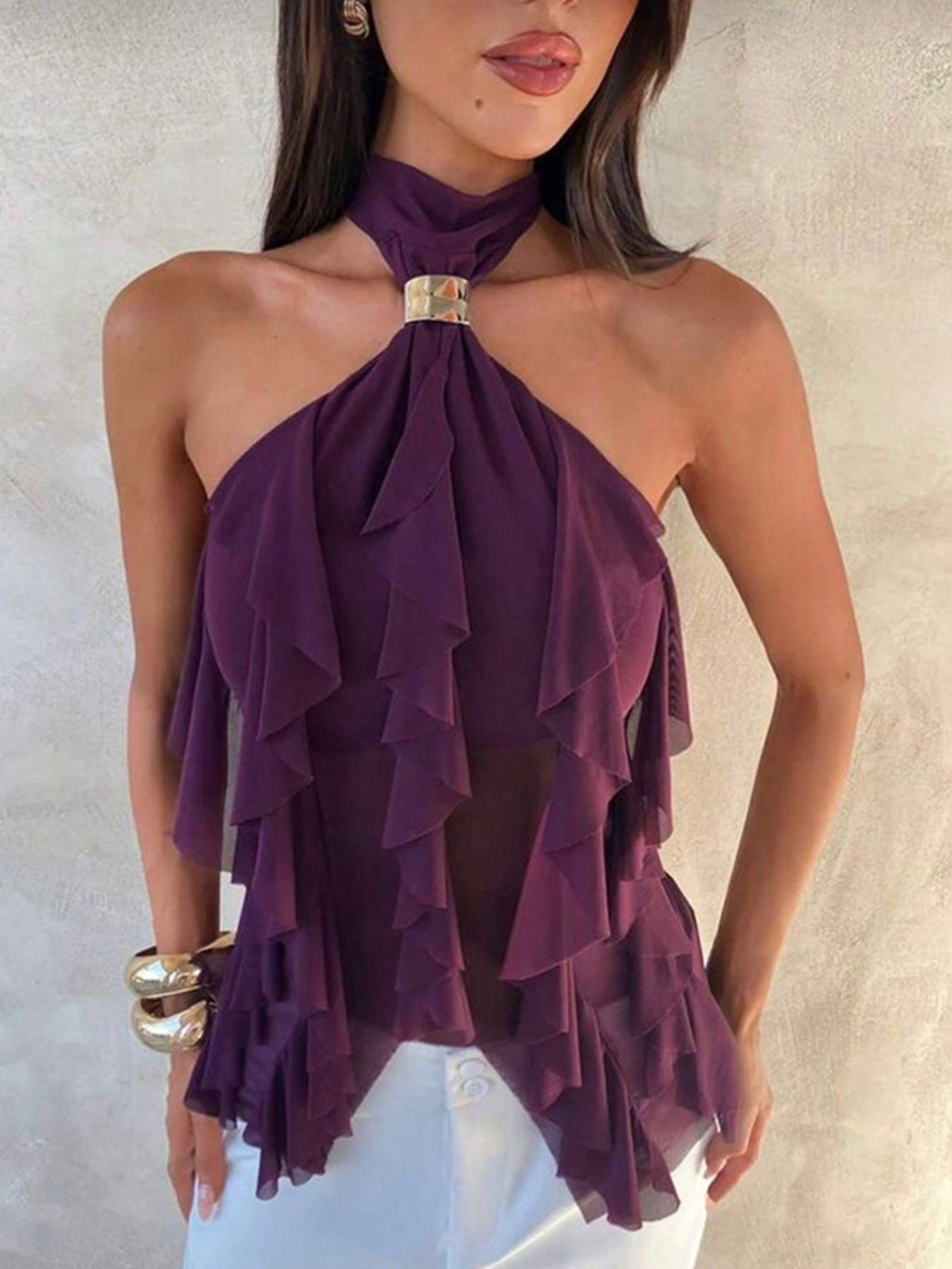 Ruffled Halter Neck Cami
