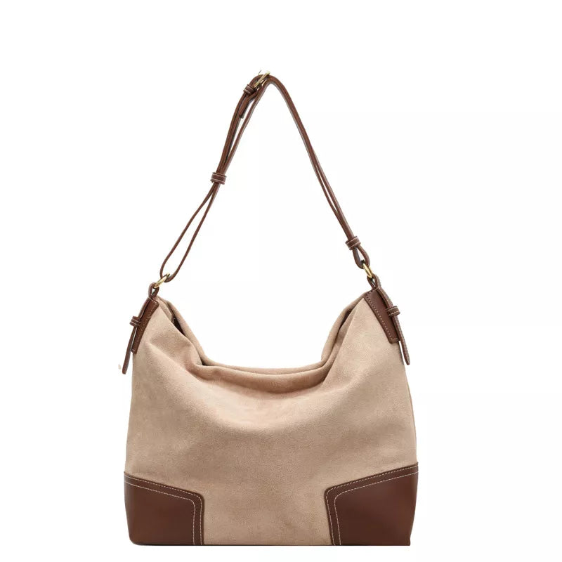 Suede Tote Bag with Leather Trim