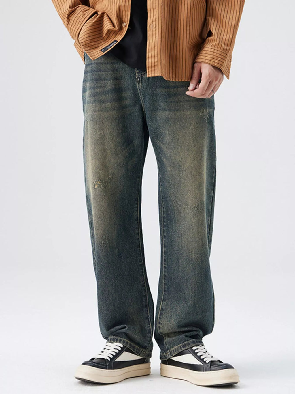 Men's Washed Wide Leg Jeans