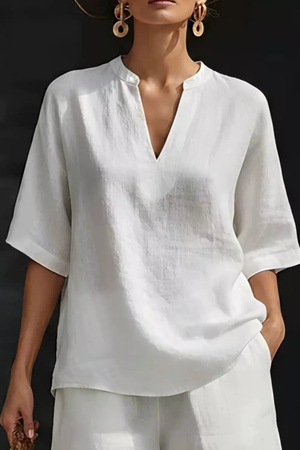 Notched Half Sleeve Top and Shorts Set